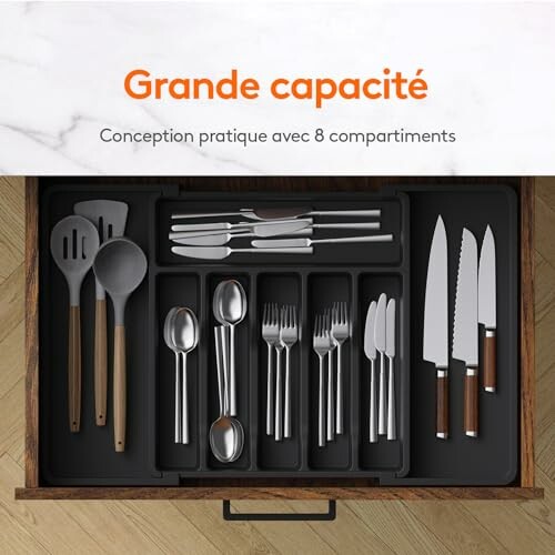 Organisateur de tiroir de cuisine avec ustensiles