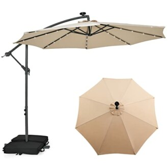 Parasol beige pour terrasse avec support latéral