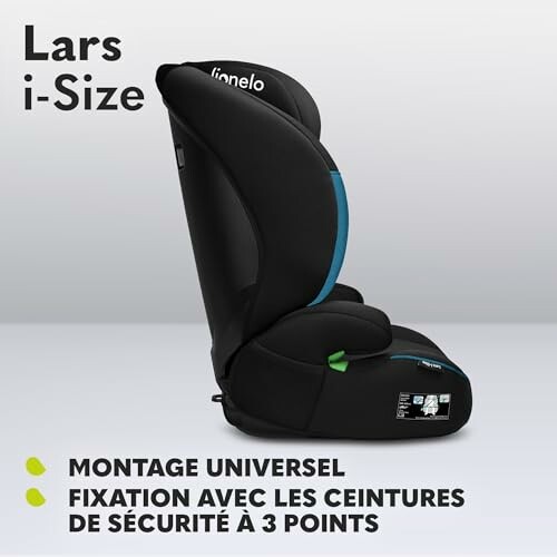 Siège auto noir pour enfants avec fixation de ceinture à 3 points