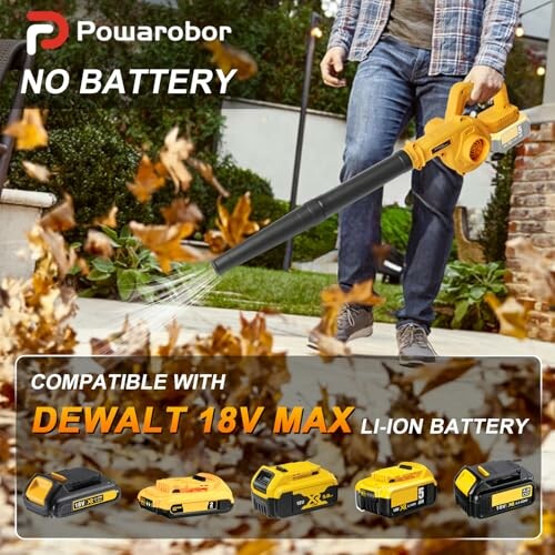 Homme utilisant un souffleur de feuilles sans batterie.