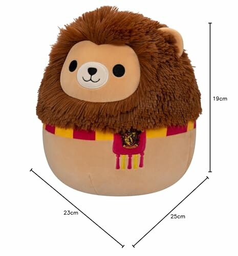 Peluche de lion avec écharpe colorée.