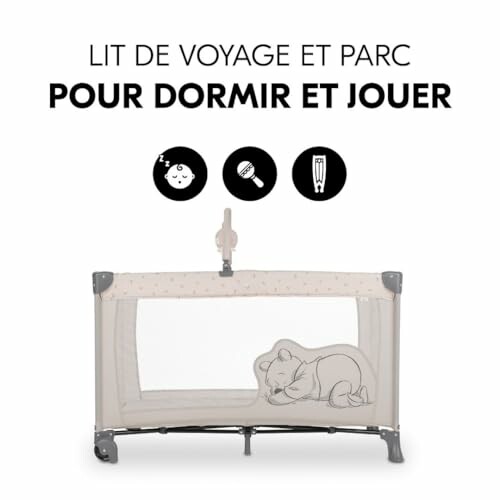 Lit de voyage et parc pour bébé, idéal pour dormir et jouer.