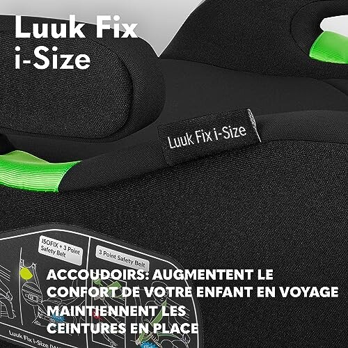 Siège auto Luuk Fix i-Size avec accoudoirs pour confort et sécurité.