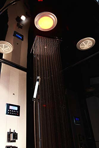 Douche de luxe avec lumière LED au plafond.