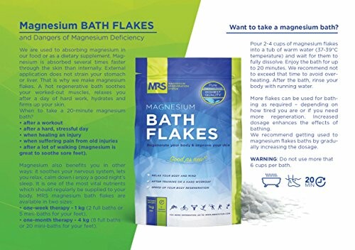 Paquet de flocons de bain au magnésium avec instructions d'utilisation.