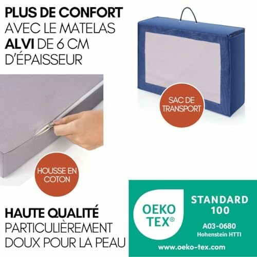 Matelas Alvi avec housse en coton et sac de transport.