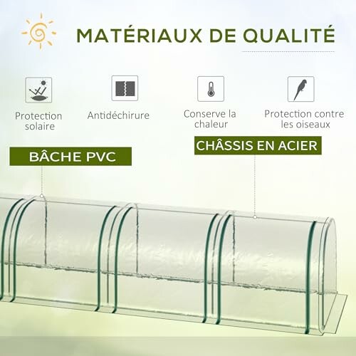 Description des matériaux de qualité pour bâche PVC et châssis en acier