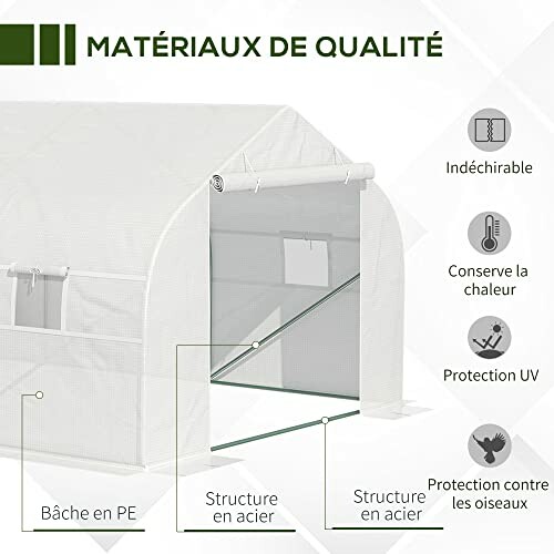 Serre avec matériaux de qualité et caractéristiques de protection