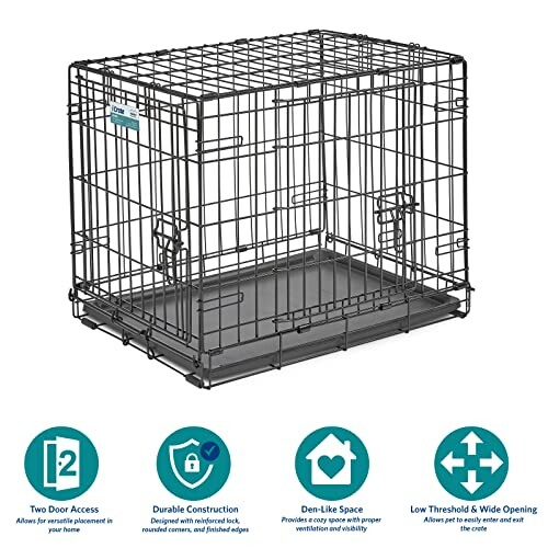 Cage en métal pour chien avec double porte et plateau amovible