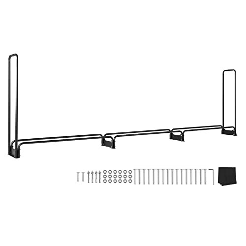 Kit de montage pour porte-bûches en métal avec accessoires.