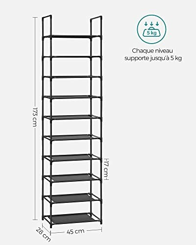 Étagère en métal avec dimensions et capacité de poids.