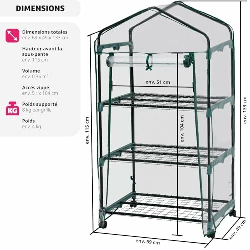 Dimensions d'une mini-serre avec étagères