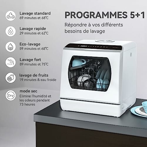 Mini lave-vaisselle avec programmes de lavage.