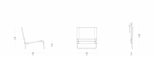 Croquis d'un design de chaise minimaliste avec dimensions.