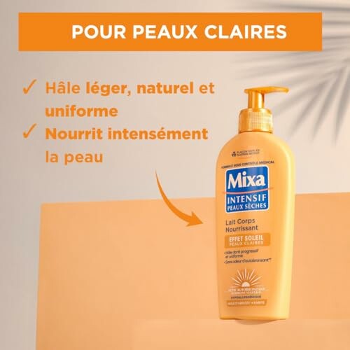 Lotion Mixa pour peaux claires avec effets nourrissants.
