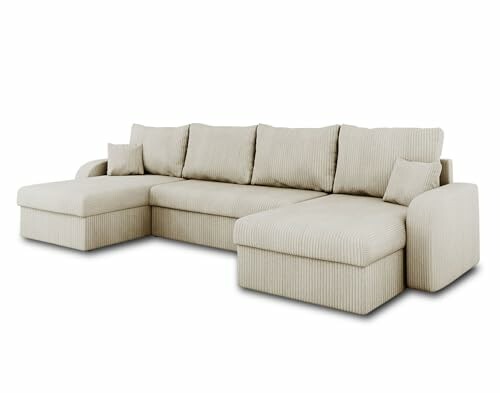 Grand canapé sectional beige avec méridienne.