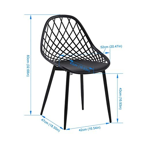 Chaise noire moderne avec dimensions.