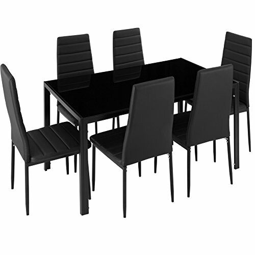 Table à manger noire avec six chaises