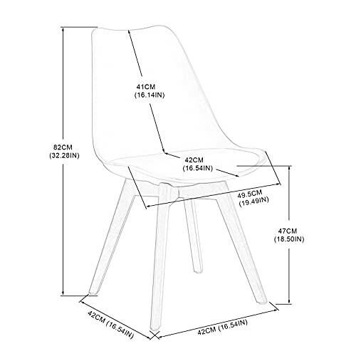 Dimensions d'une chaise moderne avec mesures en centimètres et pouces.