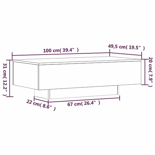 Schéma avec dimensions d'une table basse moderne.