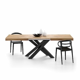 Table à manger moderne avec deux chaises noires