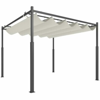 Pergola moderne en métal avec toile ondulée.