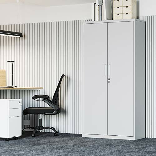 Armoire de bureau moderne avec chaise et bureau.