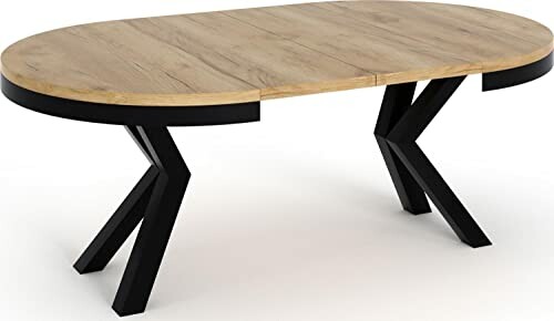 Table ovale en bois avec pieds noirs modernes.