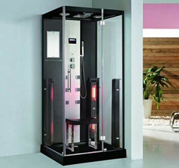 Cabine de douche moderne avec fonctions avancées.