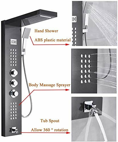 Système de panneau de douche moderne avec pommeau et jets de massage