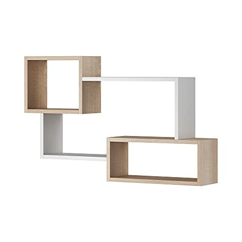 Étagère murale moderne en bois et blanc.