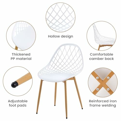 Chaise blanche moderne avec dossier en treillis et pieds en bois