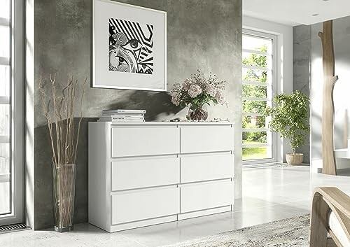 Commode Blanche Mat avec 6 Tiroirs