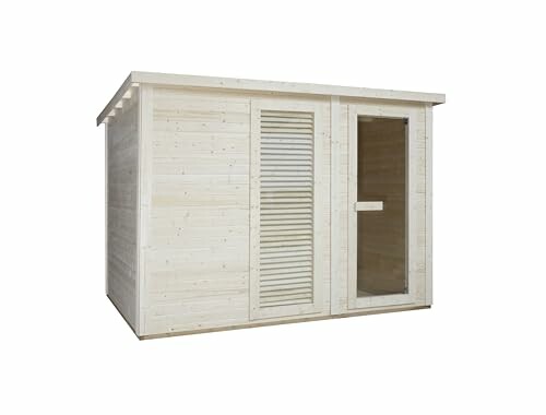 Sauna moderne en bois avec porte vitrée.