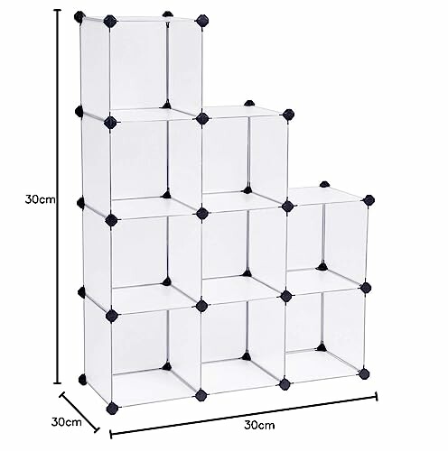 Étagère modulaire en cubes avec dimensions indiquées