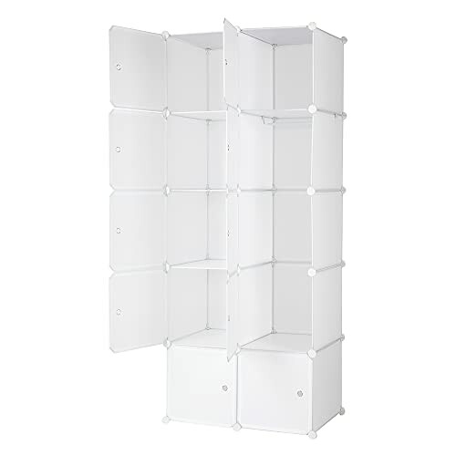 Armoire de rangement modulaire blanche avec portes ouvertes.