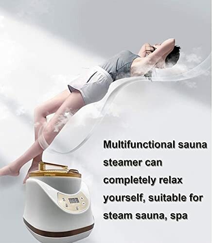 Femme détendue utilisant un sauna vapeur multifonctionnel.