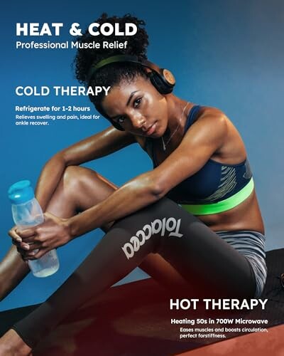 Femme utilisant la thérapie chaude et froide pour soulager les muscles.
