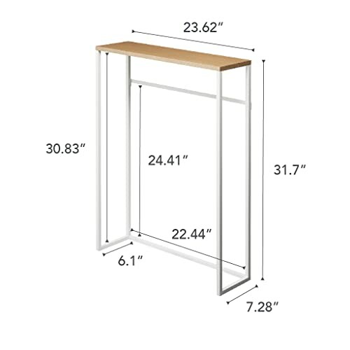 Dimensions d'une table console étroite en bois et métal.