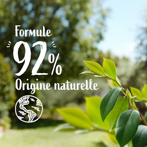 Feuilles vertes avec texte sur l'origine naturelle.