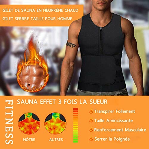 Gilet de sauna en néoprène pour homme avec effet amincissant.