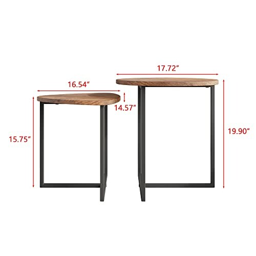 Dimensions des tables gigognes en bois et métal.