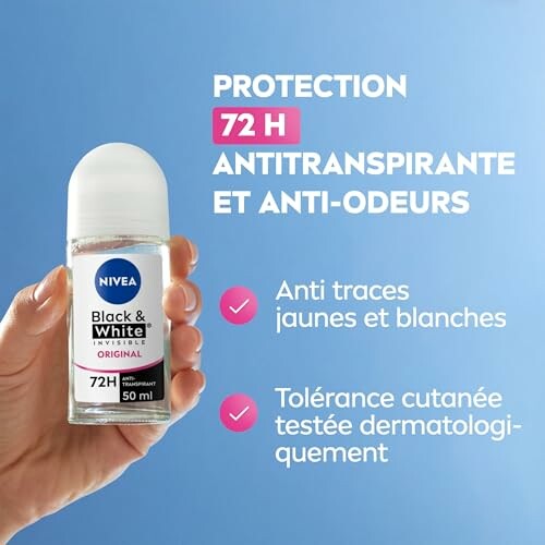 Déodorant Nivea anti-transpirant 72 heures, protection contre les traces.