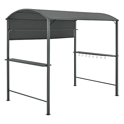 Abri de barbecue extérieur avec toit en tissu gris.