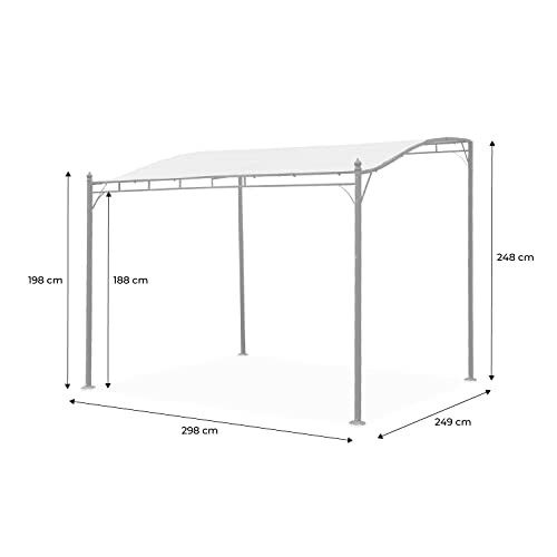 Dimensions d'un gazebo extérieur avec des mesures en centimètres.
