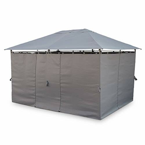 Tente gazebo extérieure grise avec murs latéraux.