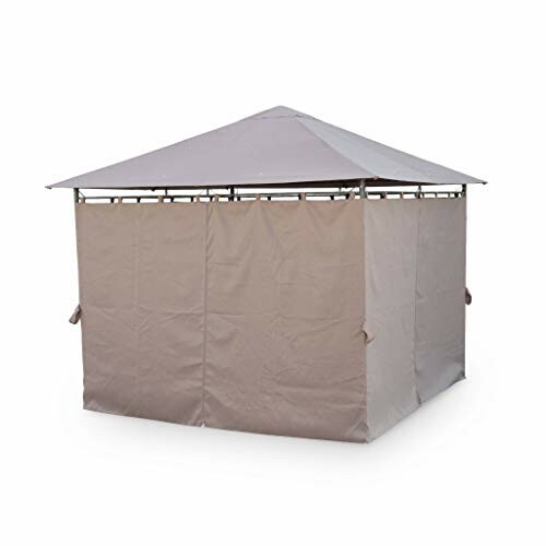 Tente de gazebo extérieure beige avec parois latérales.