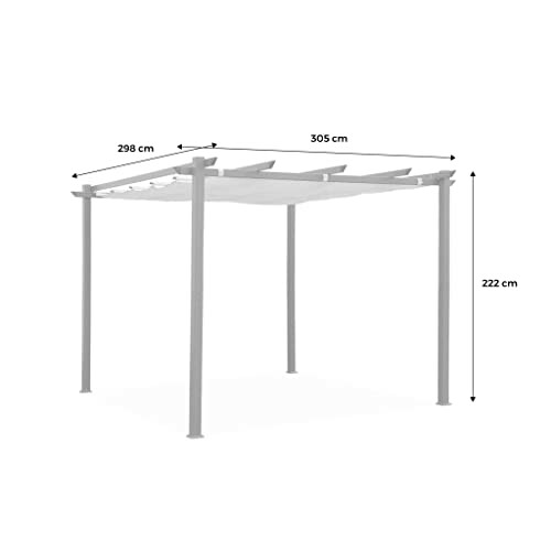 Pergola extérieure avec dimensions indiquées.