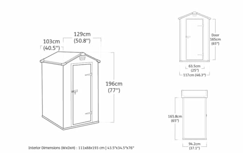 Schéma montrant les dimensions d'un abri de jardin.
