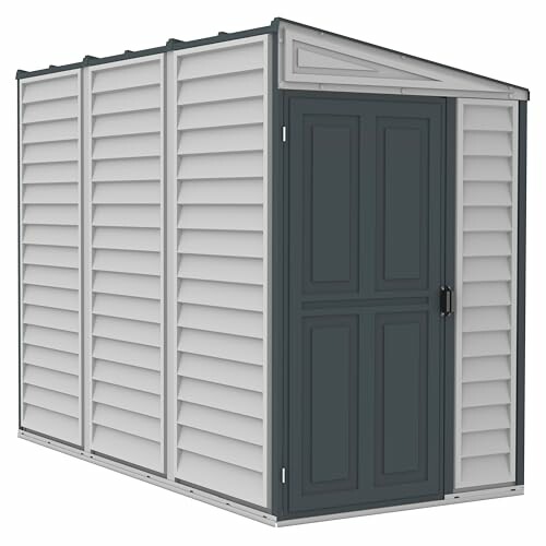 Cabane de rangement extérieure en métal avec porte.
